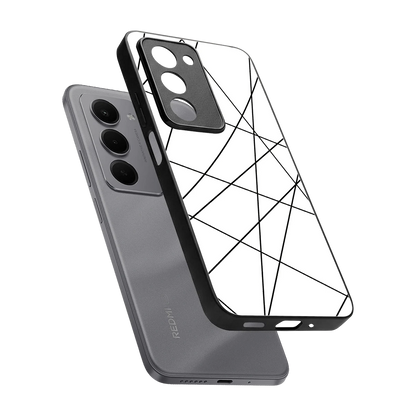 Geomatric White sleek redmi 15 5g cover with tempered glass back and TPU edges