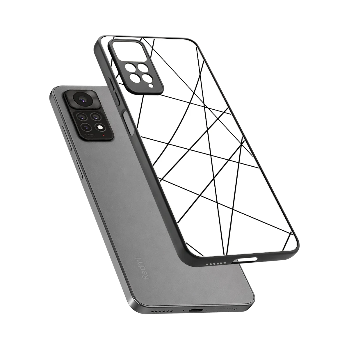 Geomatric White sleek redmi note 11 pro cover with tempered glass back and TPU edges