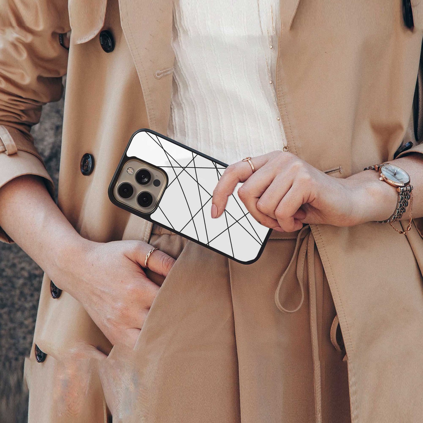 Geomatric White Phone Case for Iphone 16 | Glass Case
