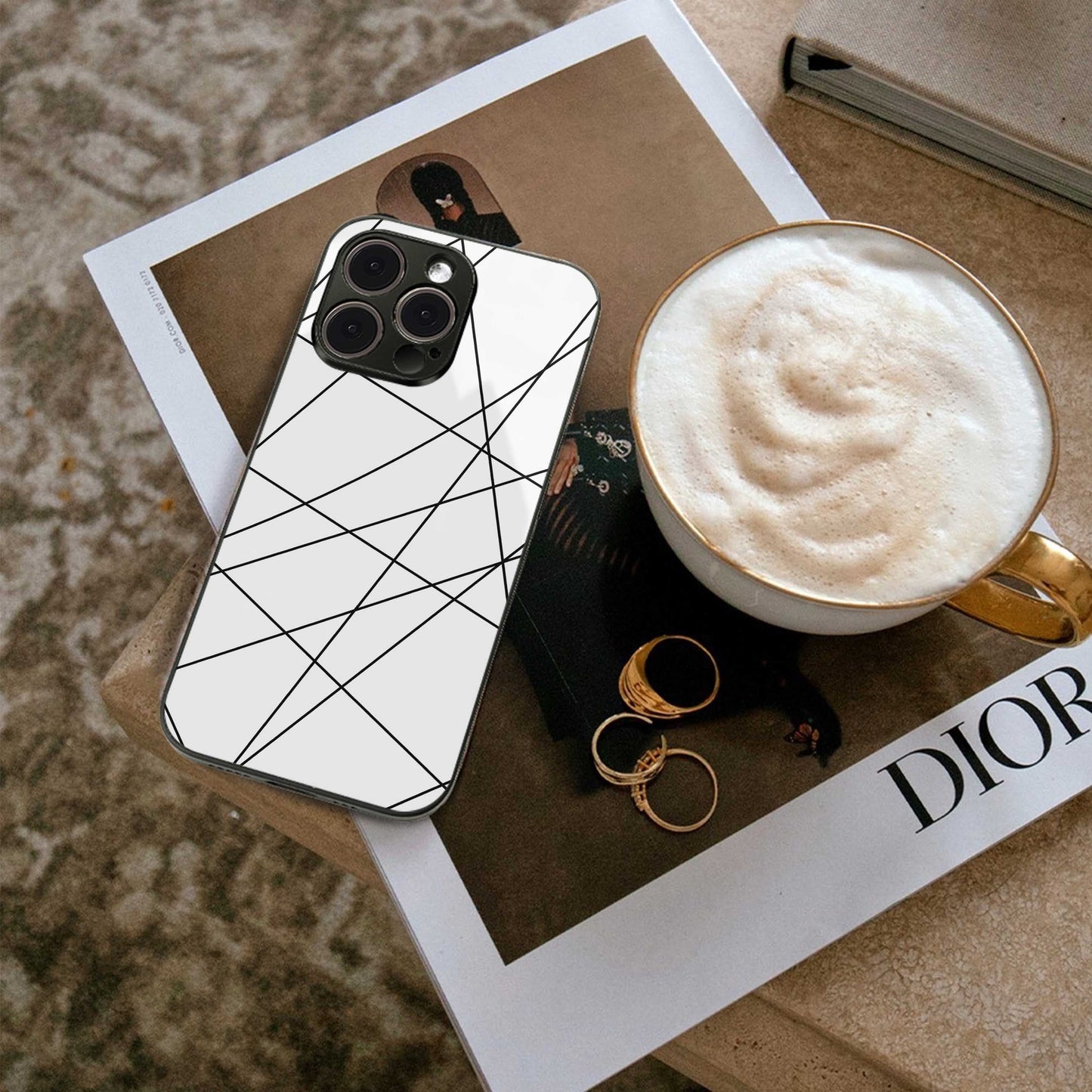 Geomatric White Phone Case for Iphone 16 | Glass Case