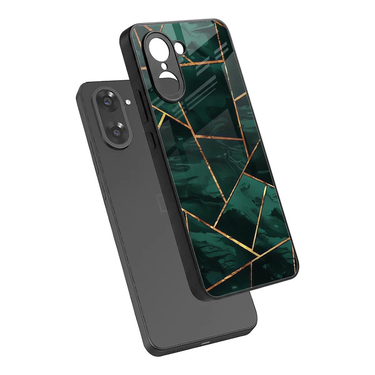 Geometric green sleek oneplus nord ce5 5g cover with tempered glass back and TPU edges