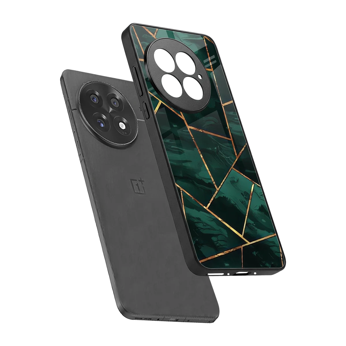 Geometric green sleek oneplus 13 cover with tempered glass back and TPU edges