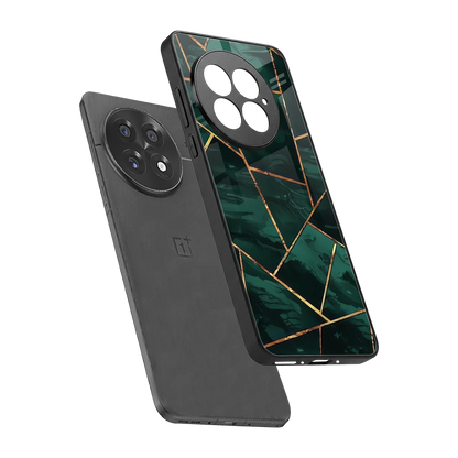 Geometric green sleek oneplus 13 cover with tempered glass back and TPU edges