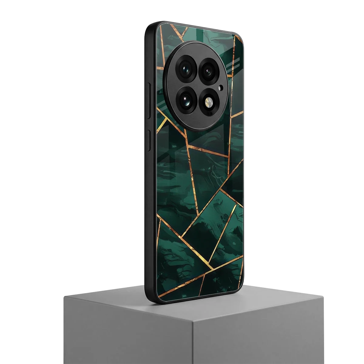 Geometric green oneplus 13 mobile cover | shockproof glass phone case