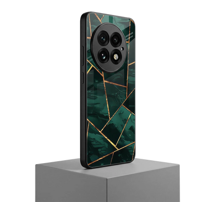 Geometric green oneplus 13 mobile cover | shockproof glass phone case