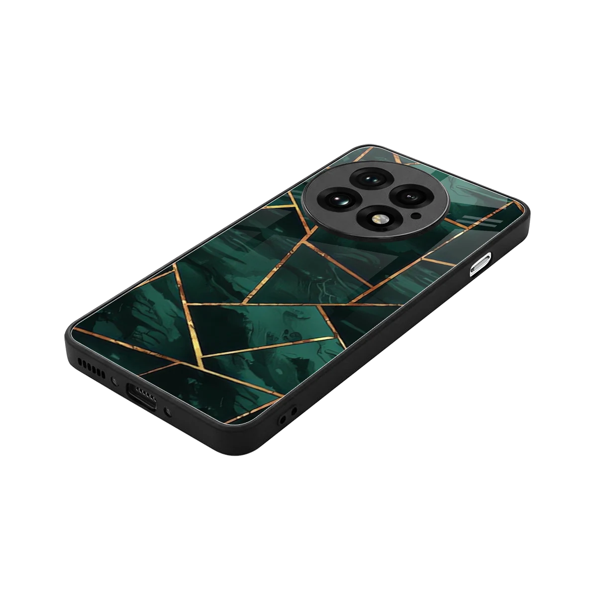 Geometric green stylish phone case for oneplus 13 | glossy glass and slim fit