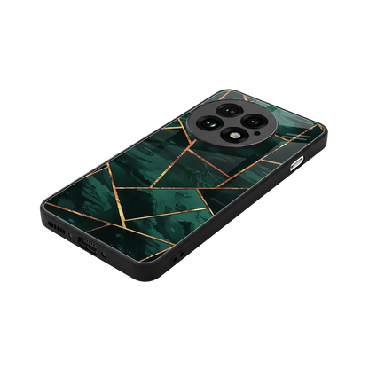 Geometric green stylish phone case for oneplus 13 | glossy glass and slim fit