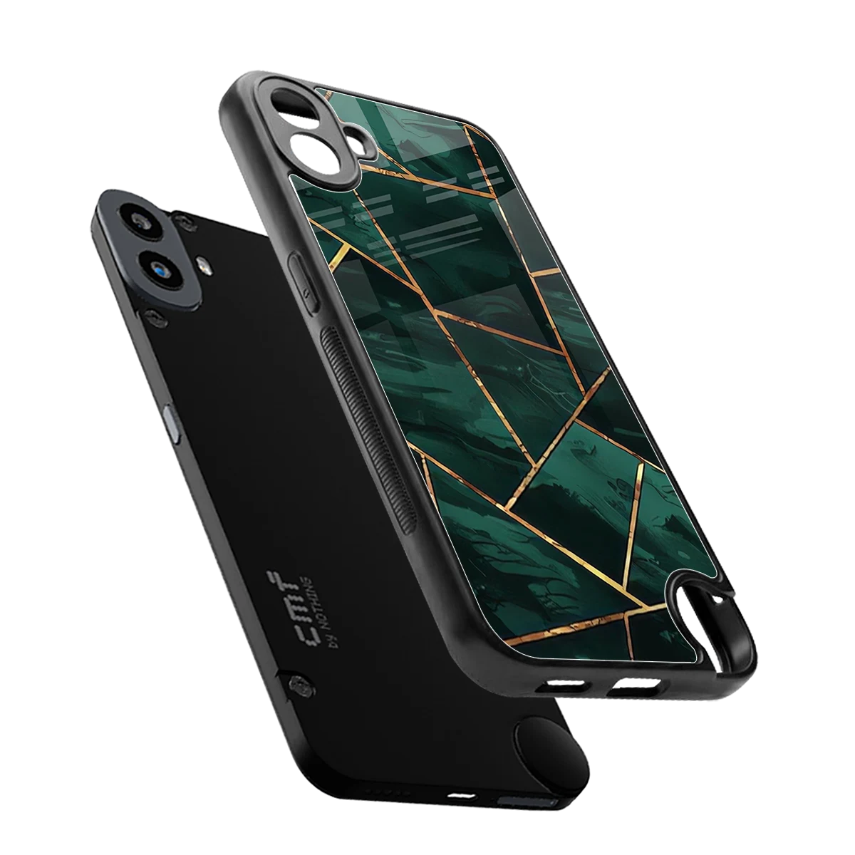Geometric green sleek cmf nothing phone 1 cover with tempered glass back and TPU edges
