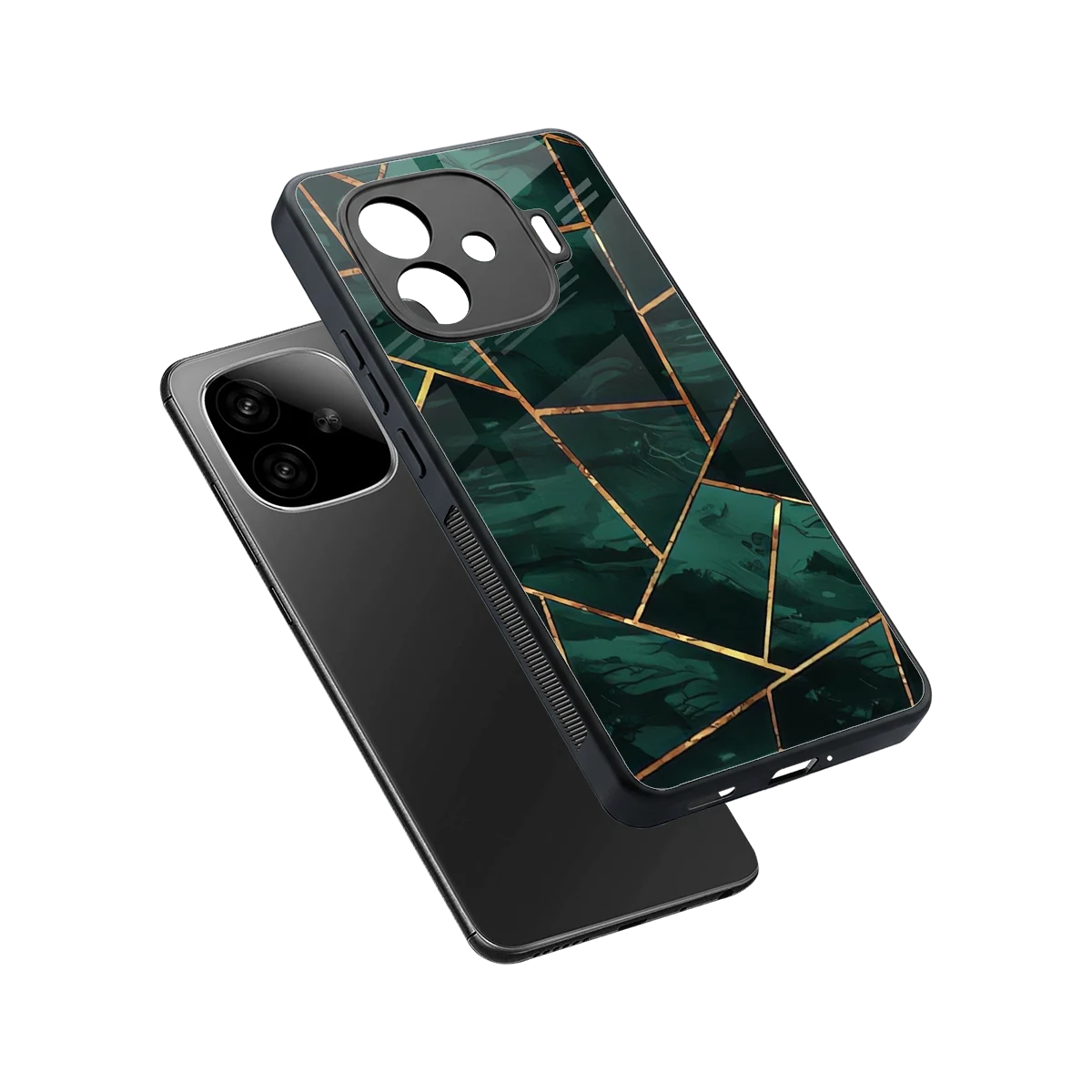 Geometric green sleek iqoo neo 10r 5g cover with tempered glass back and TPU edges