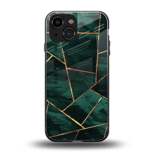 Geometric green back phone cover | glass case for iphone 13 mini