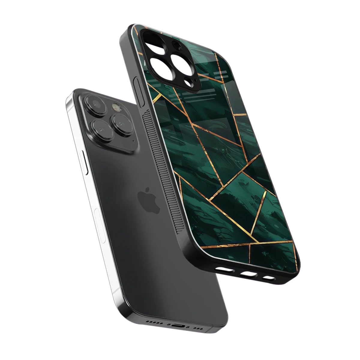 Geometric green sleek iphone 13 pro cover with tempered glass back and TPU edges
