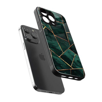 Geometric green sleek iphone 13 pro cover with tempered glass back and TPU edges