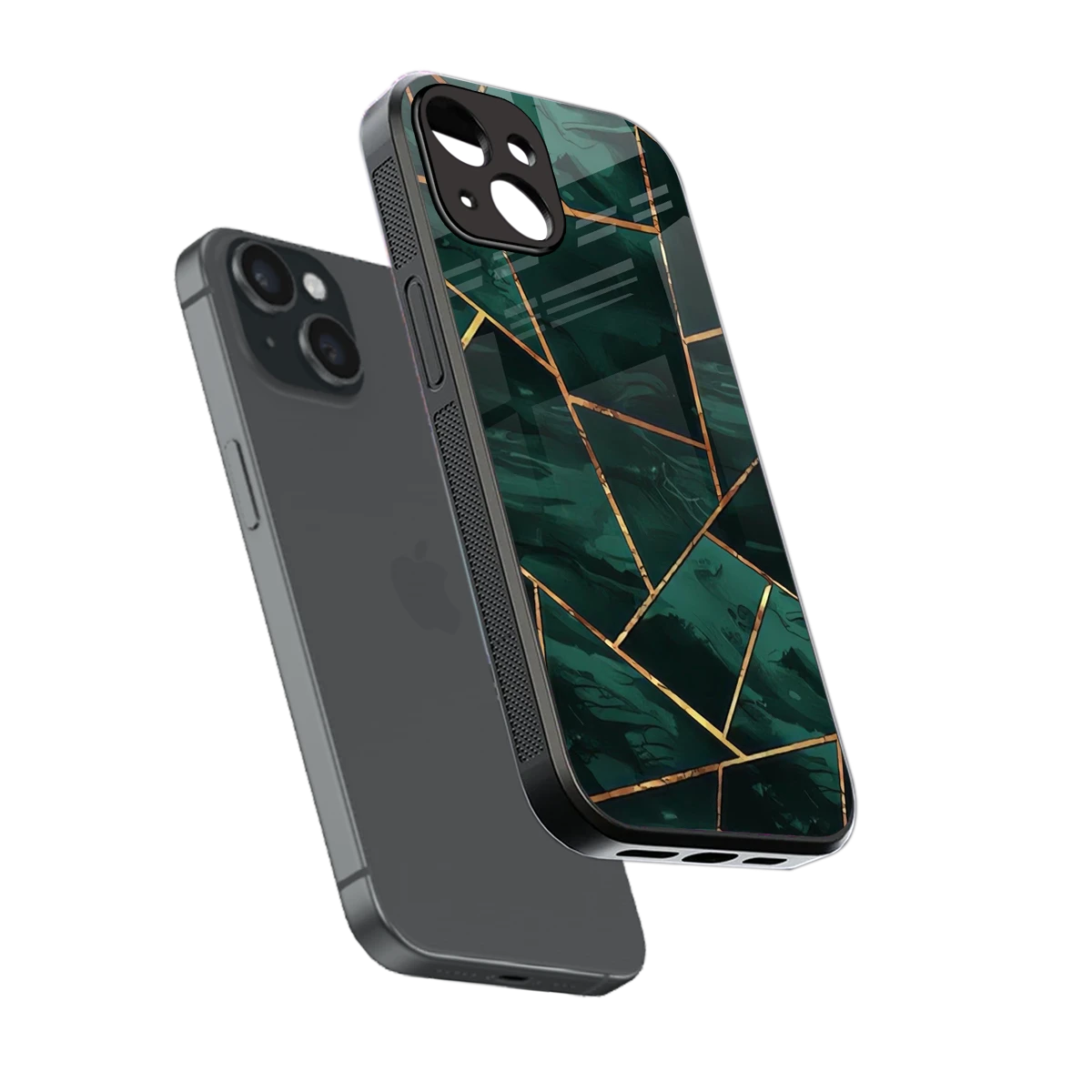 Geometric green sleek iphone 13 cover with tempered glass back and TPU edges