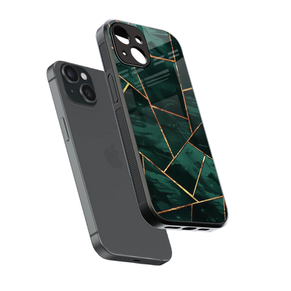 Geometric green sleek iphone 14 cover with tempered glass back and TPU edges