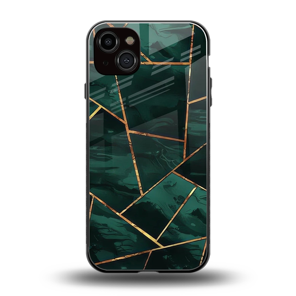 Geometric green back phone cover | glass case for iphone 14 plus