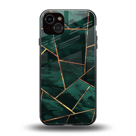 Geometric green back phone cover | glass case for iphone 14 plus