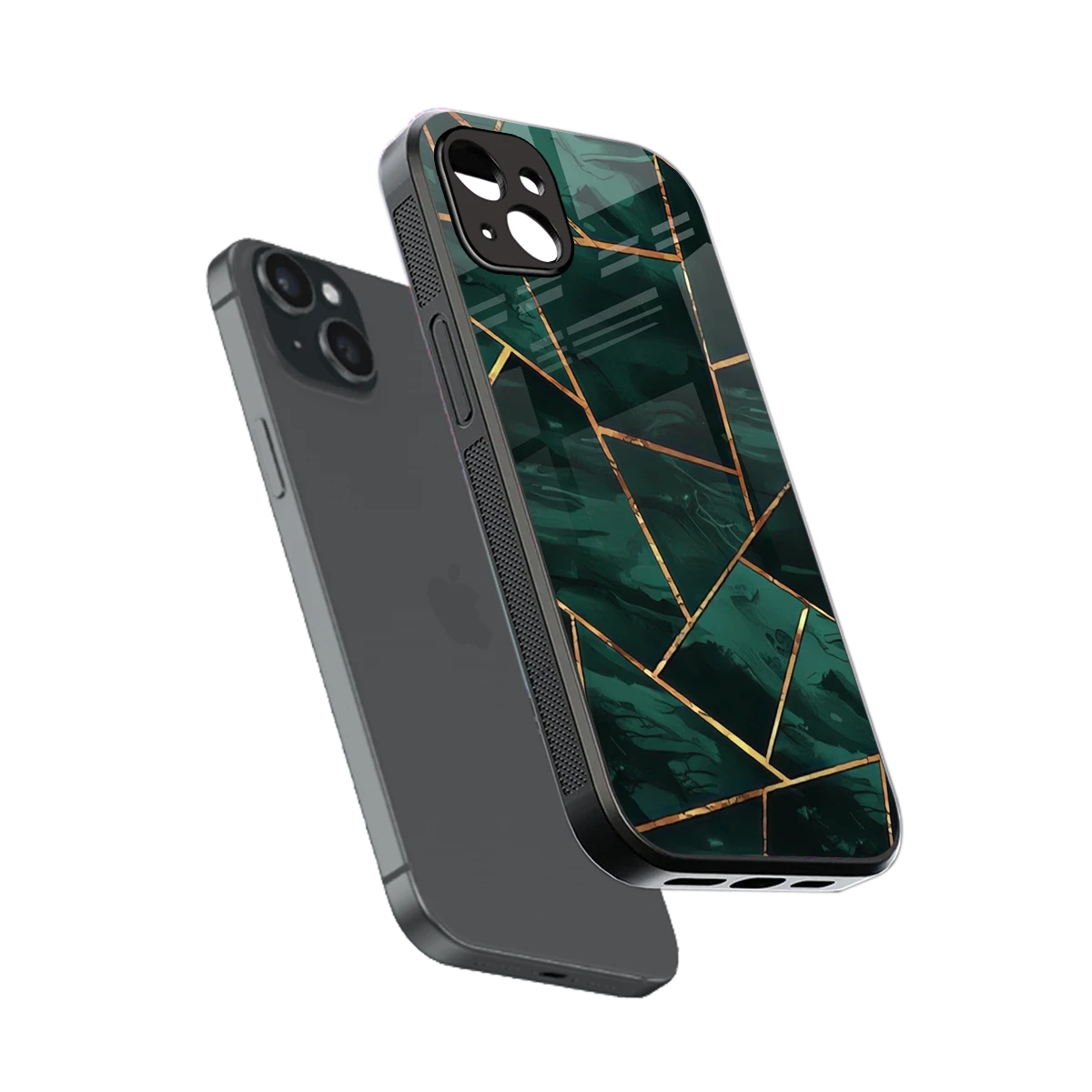 Geometric green sleek iphone 14 plus cover with tempered glass back and TPU edges