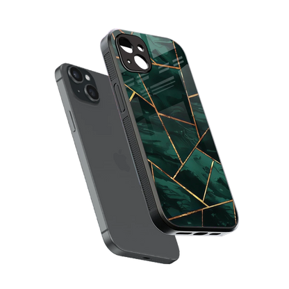Geometric green sleek iphone 14 plus cover with tempered glass back and TPU edges