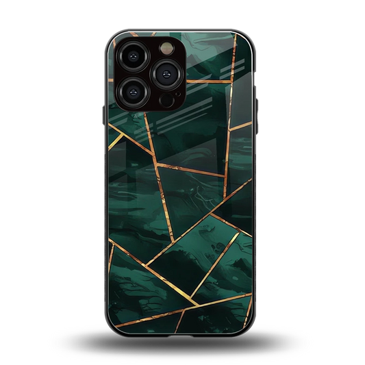 Geometric green back phone cover | glass case for iphone 15 pro max
