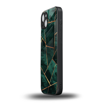 Geometric green iphone 15 mobile cover | shockproof glass phone case