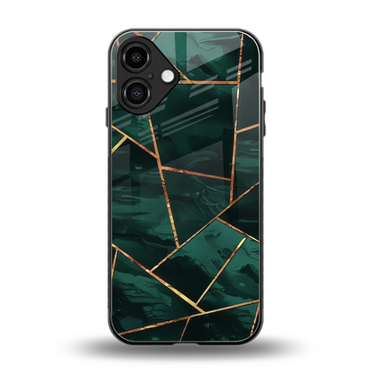 Geometric green back phone cover | glass case for iphone 16 plus