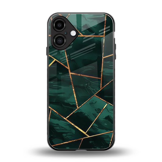 Geometric green back phone cover | glass case for iphone 16 plus