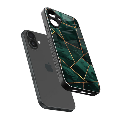 Geometric green sleek iphone 16 plus cover with tempered glass back and TPU edges