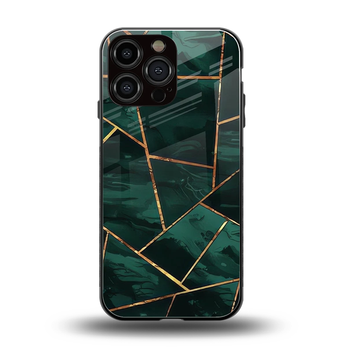 Geometric green back phone cover | glass case for iphone 16 pro max