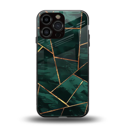 Geometric green back phone cover | glass case for iphone 16 pro max