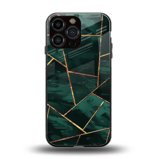 Geometric green back phone cover | glass case for iphone 16 pro max