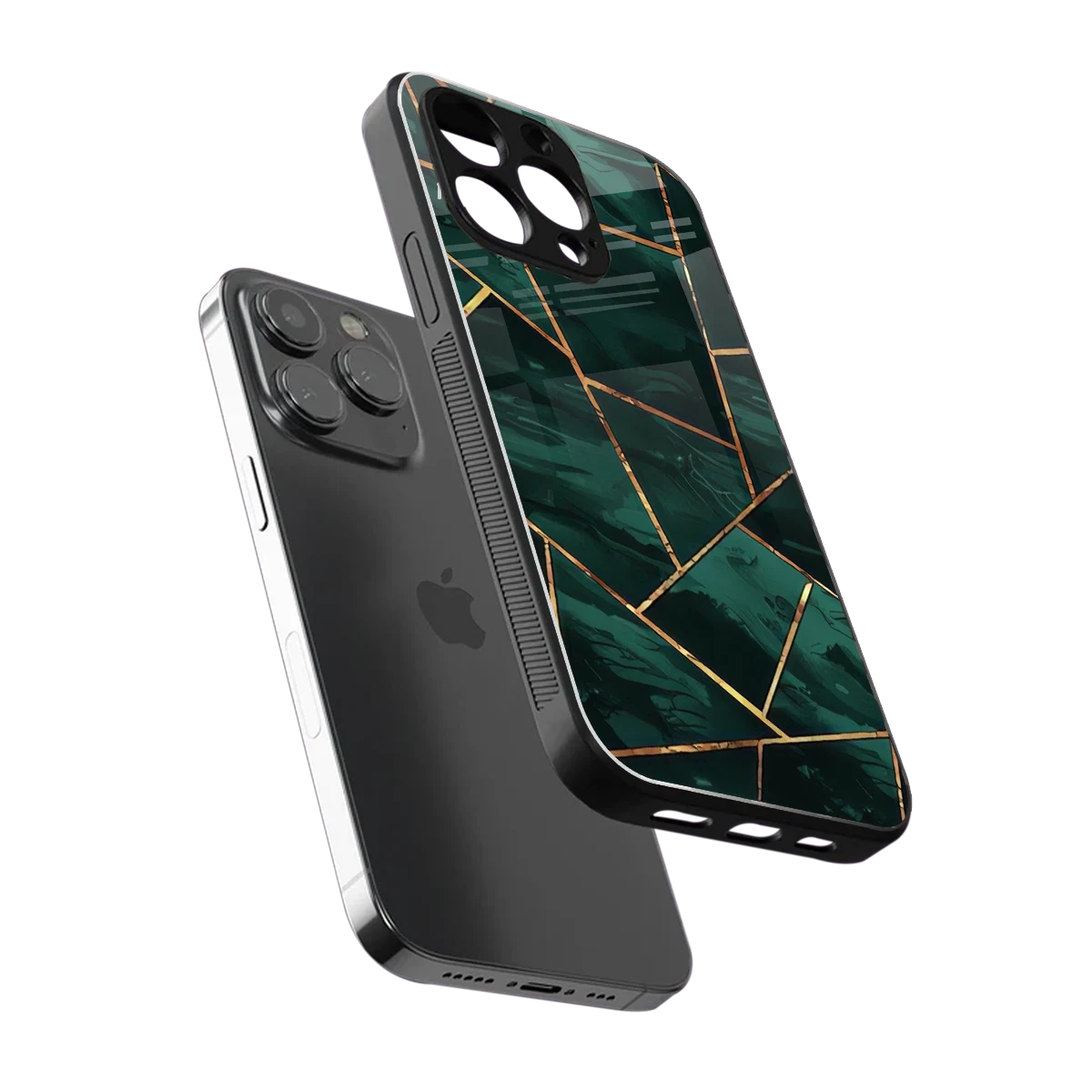 Geometric green sleek iphone 16 pro max cover with tempered glass back and TPU edges