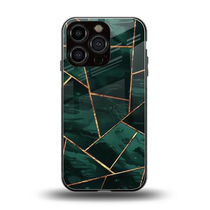Geometric green back phone cover | glass case for iphone 16 pro