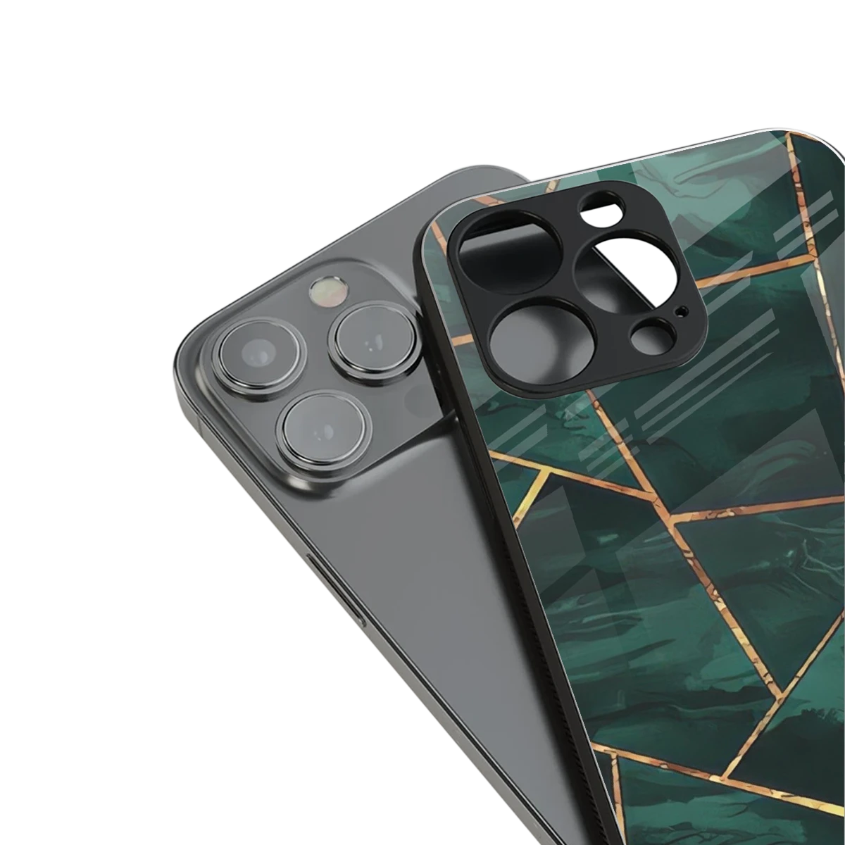 Geometric green stylish phone case for iphone 13 pro | glossy glass and slim fit