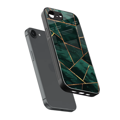 Geometric green sleek iphone 16e cover with tempered glass back and TPU edges