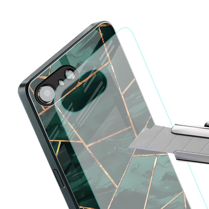 Geometric green stylish phone case for iphone 16e | glossy glass and slim fit
