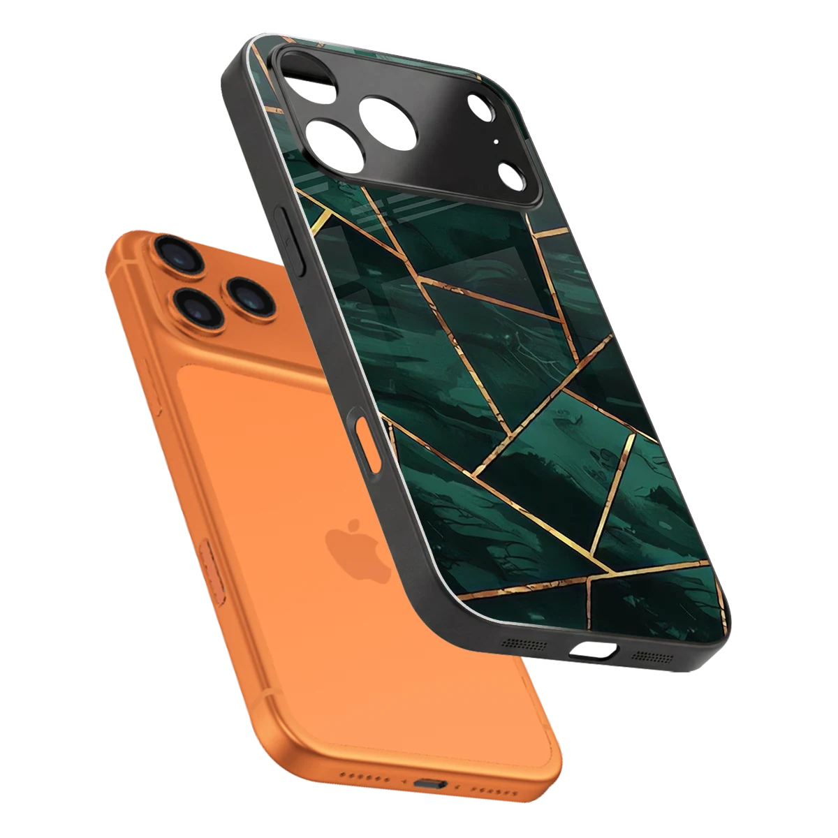 Geometric green sleek iphone 17 pro cover with tempered glass back and TPU edges