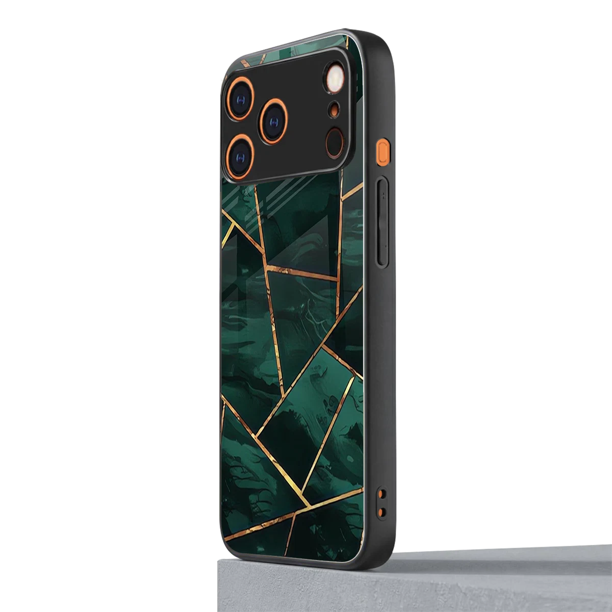 Geometric green iphone 17 pro mobile cover | shockproof glass phone case