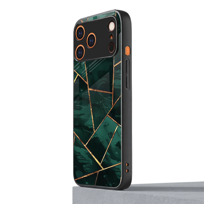 Geometric green iphone 17 pro mobile cover | shockproof glass phone case