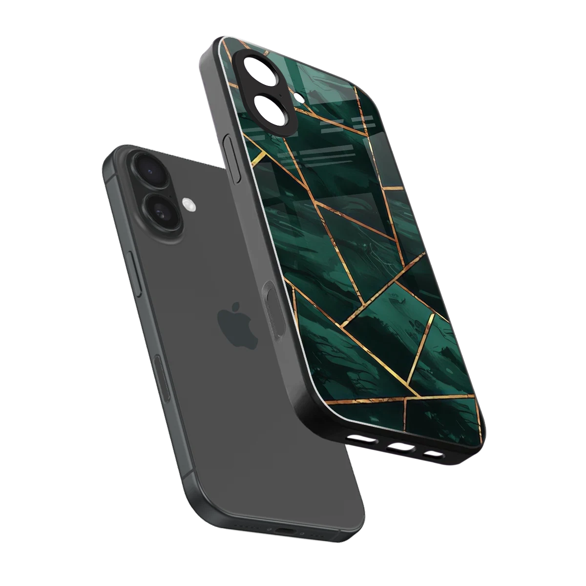 Geometric green sleek iphone 17 cover with tempered glass back and TPU edges