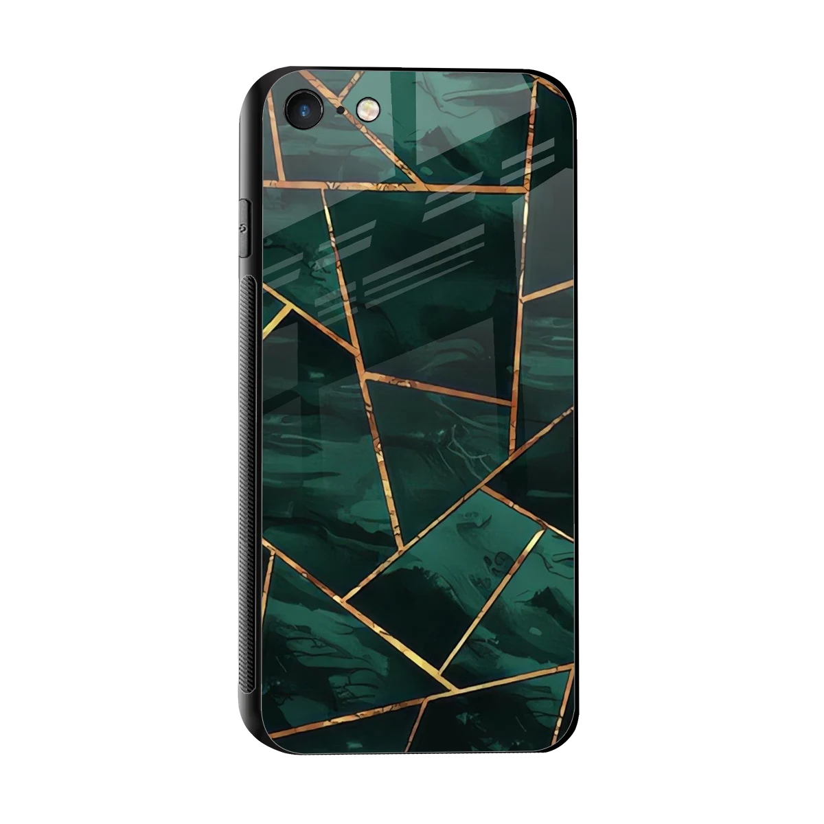 Geometric green sleek iphone 7 cover with tempered glass back and TPU edges