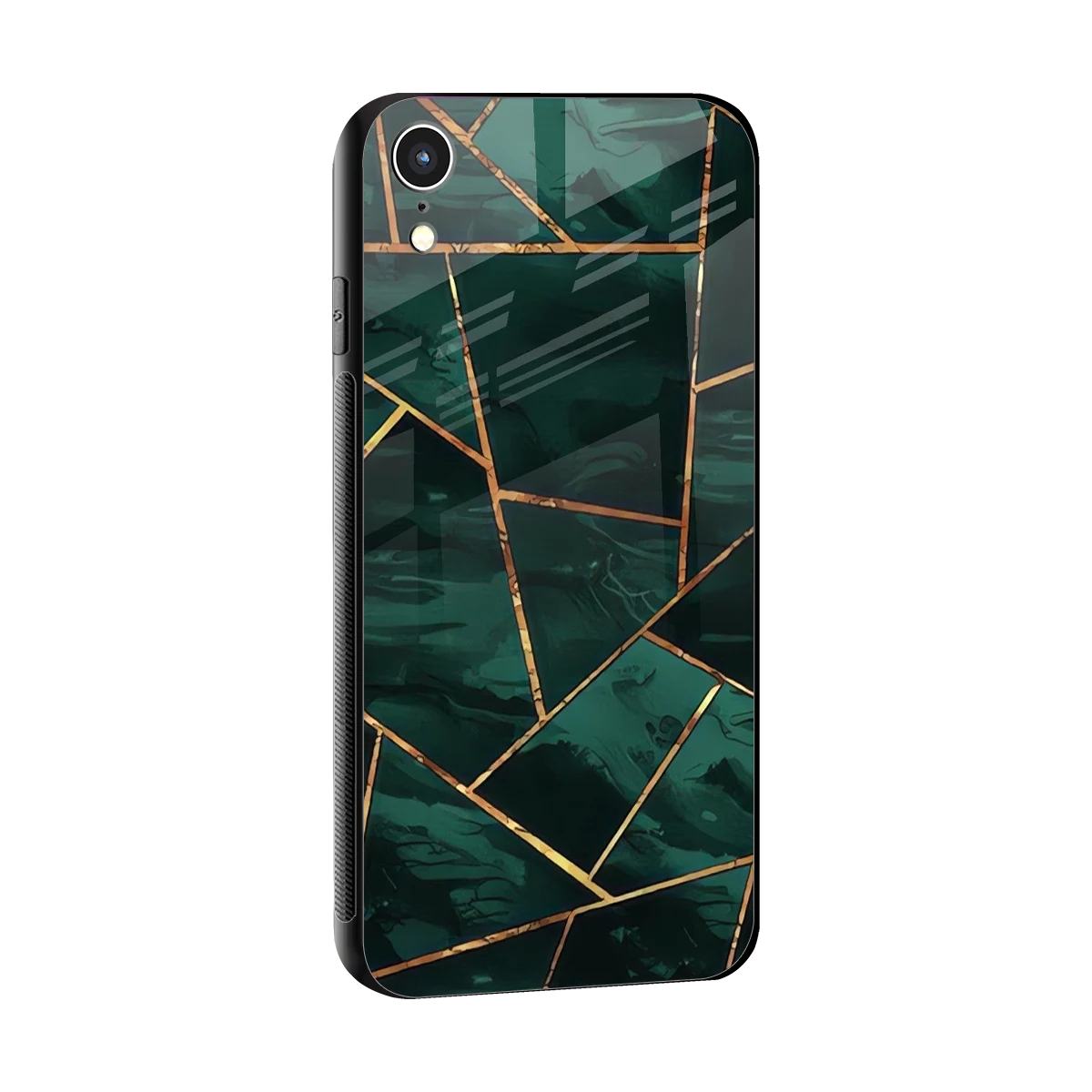 Geometric green sleek iphone xr cover with tempered glass back and TPU edges