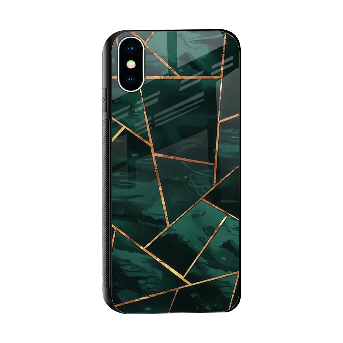 Geometric green sleek iphone xs cover with tempered glass back and TPU edges