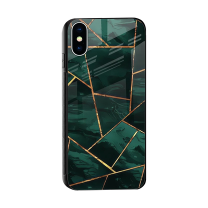Geometric green sleek iphone xs cover with tempered glass back and TPU edges