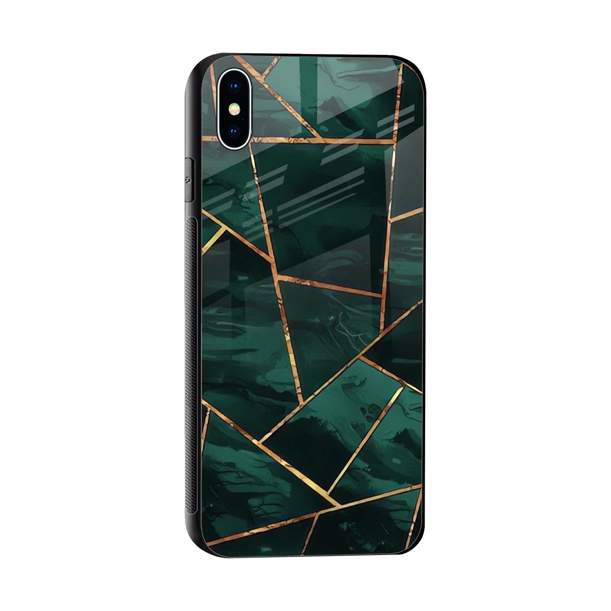 Geometric green sleek iphone xs max cover with tempered glass back and TPU edges