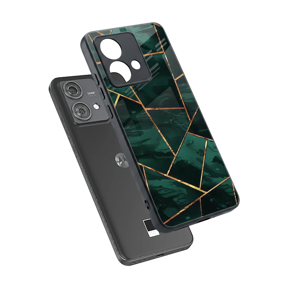 Geometric green sleek motorola edge 40 neo 5g cover with tempered glass back and TPU edges