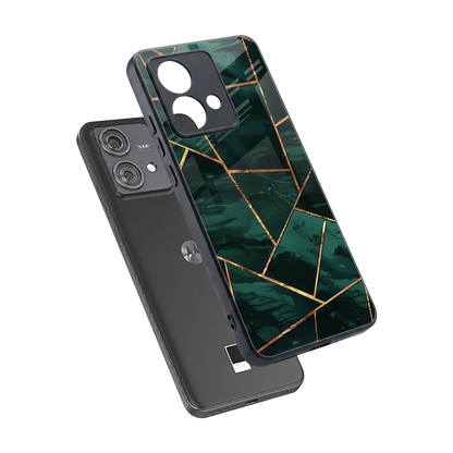 Geometric green sleek motorola edge 40 neo 5g cover with tempered glass back and TPU edges
