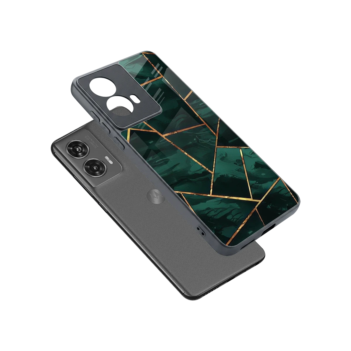 Geometric green sleek motorola edge 50 fusion cover with tempered glass back and TPU edges