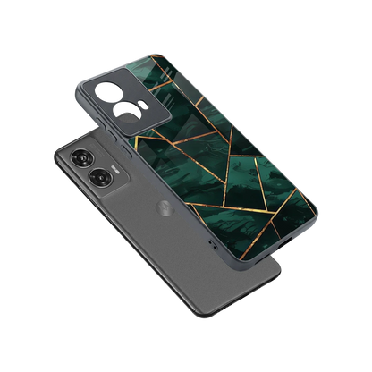 Geometric green sleek motorola edge 50 fusion cover with tempered glass back and TPU edges