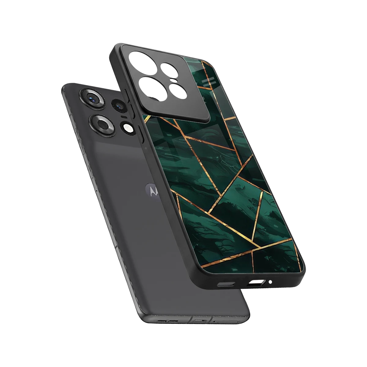 Geometric green sleek motorola edge 50 pro cover with tempered glass back and TPU edges