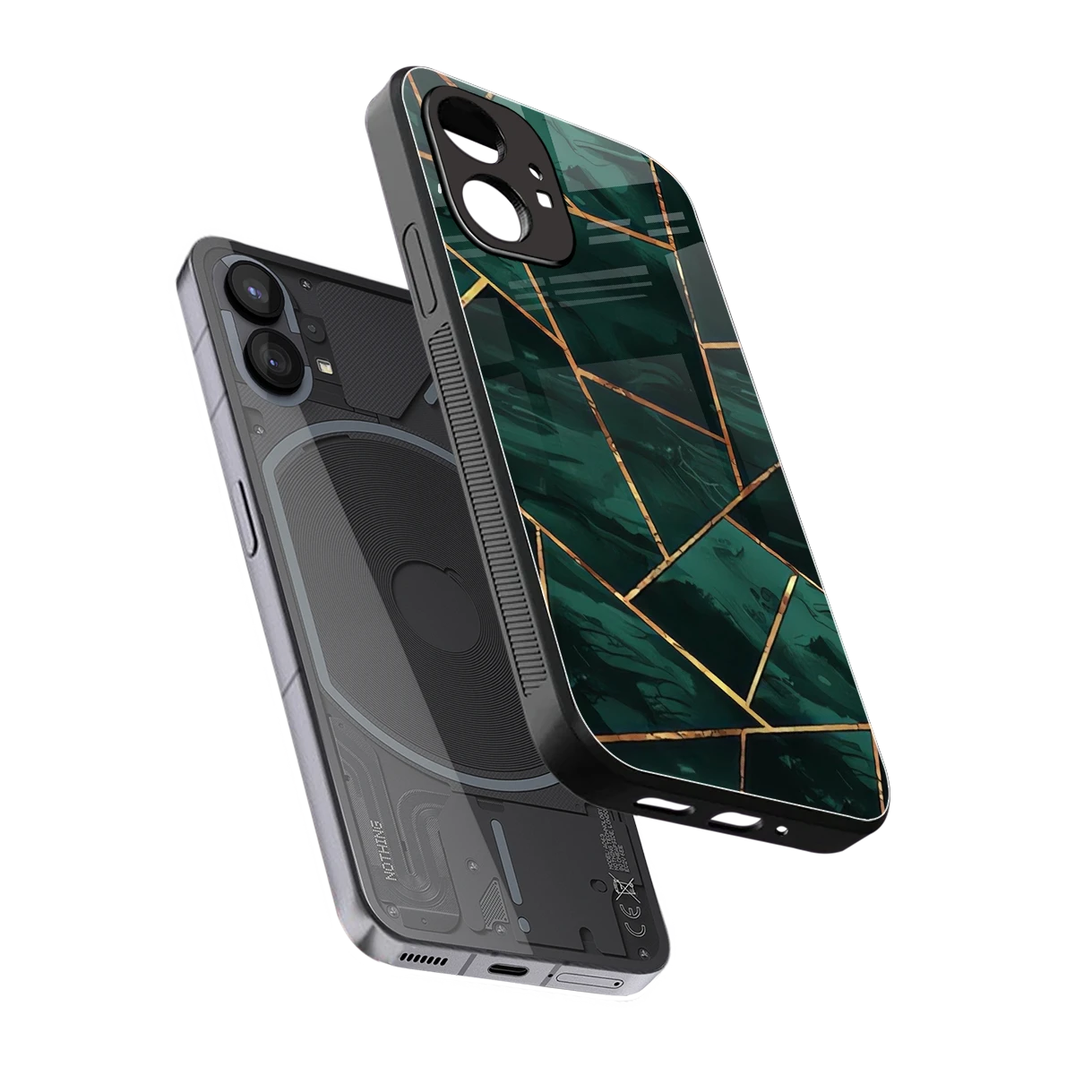 Geometric green sleek nothing phone 1 cover with tempered glass back and TPU edges